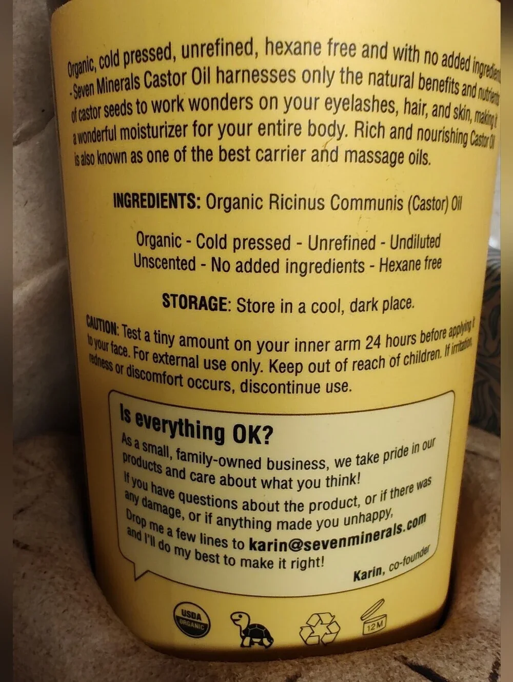 16oz Glass Bottle Castor Oil USDA Organic, Cold Pressed, Unrefined W/ Pump